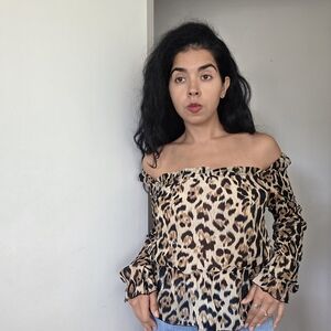 Leopard Print Off-Shoulder Women's Top